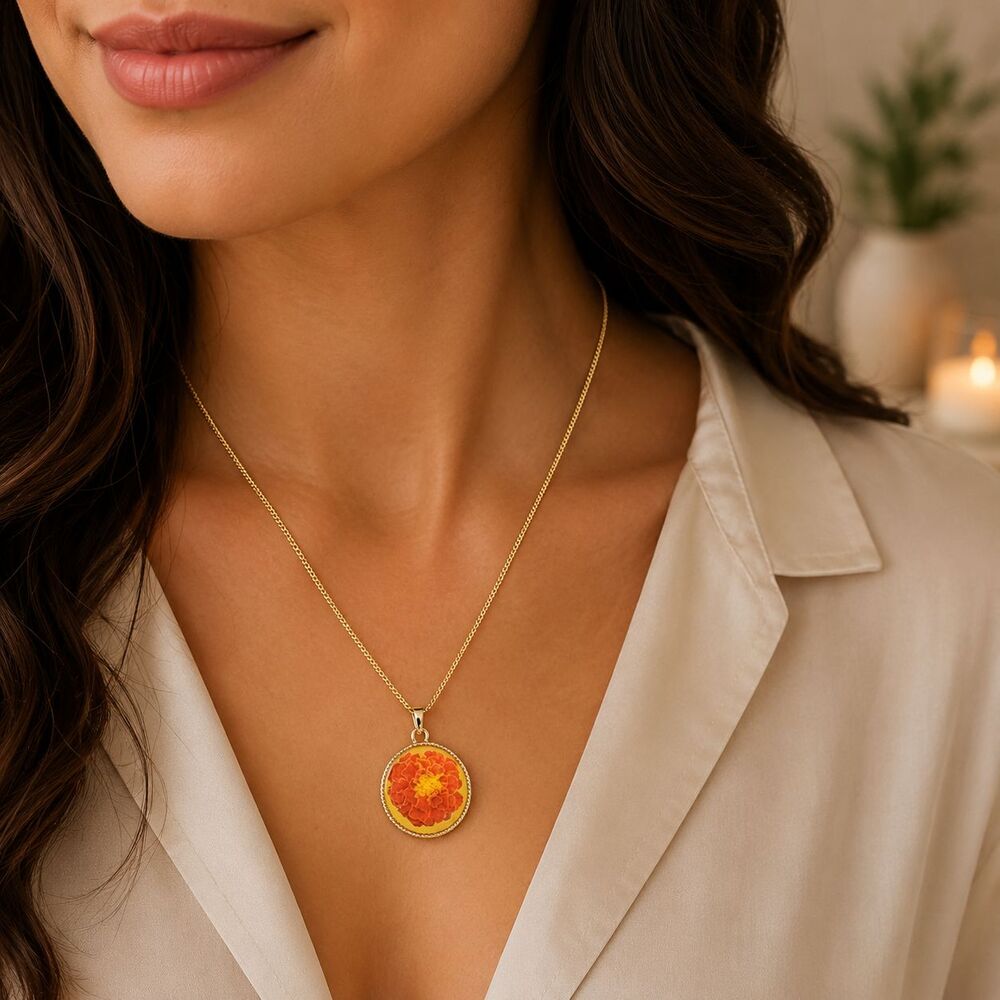 Avon Necklace Gold Birth Flower Printed Round Pendant October Womens Jewelry 18"